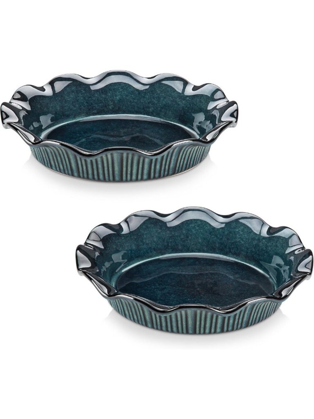 Set of 2 Ceramic Ruffled Pie Pans, 9 Inch Baking Dishes for Perfect Pies